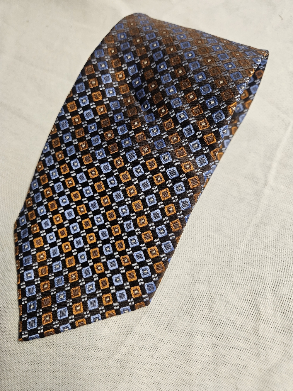Paul Fredrick Blue and Brown/orange Geometric Square Tie